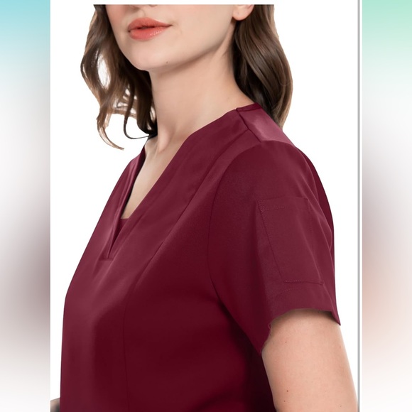 NWOT niaahinn Scrub Set Modern V-neck & Drawstring Jogger Pants w/Ribbed Cuff, S - Picture 3 of 13